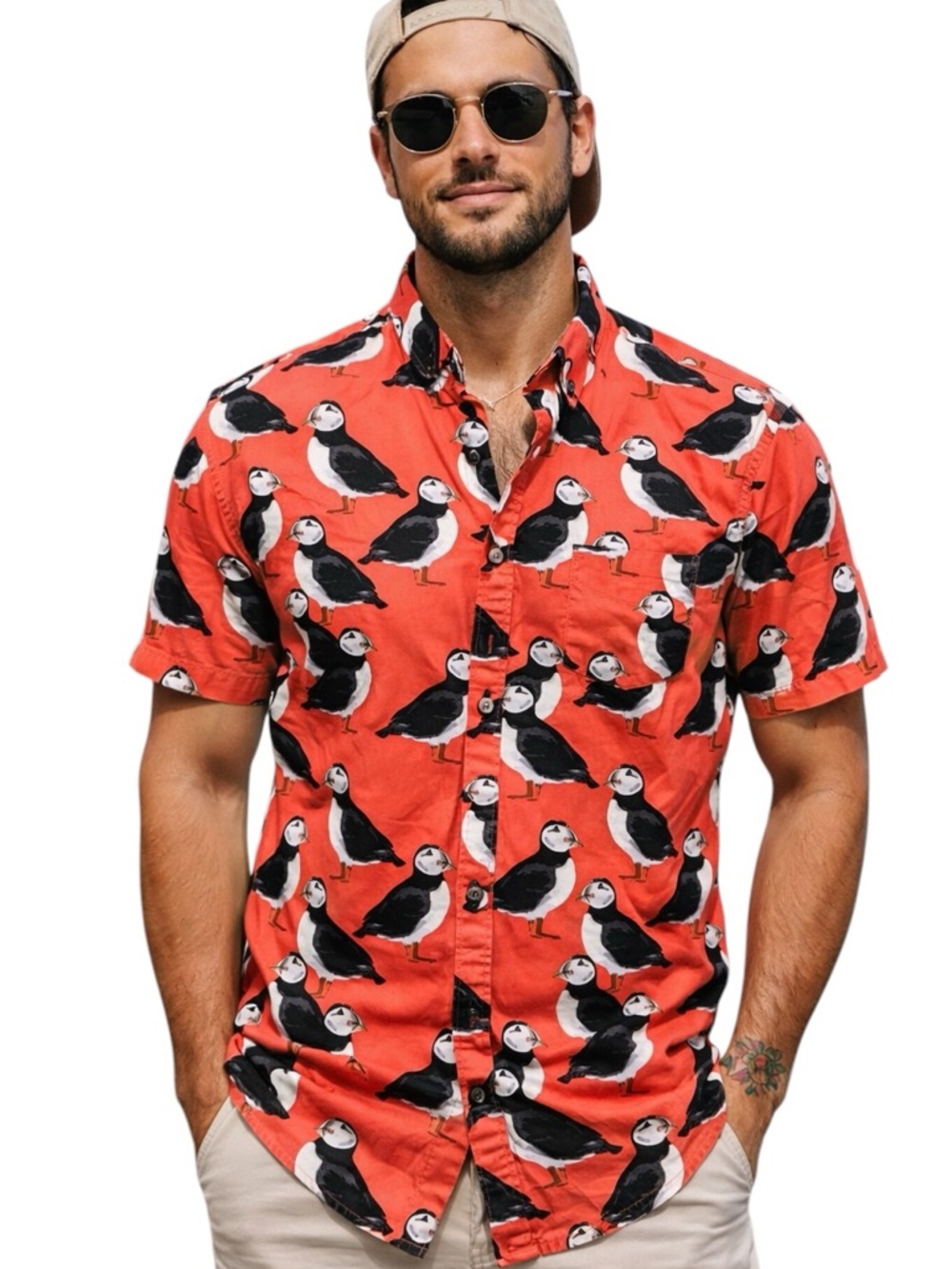 Five Points NYC Puffin Print Button Down Shirt Slim Fit
Red Novelty Medium